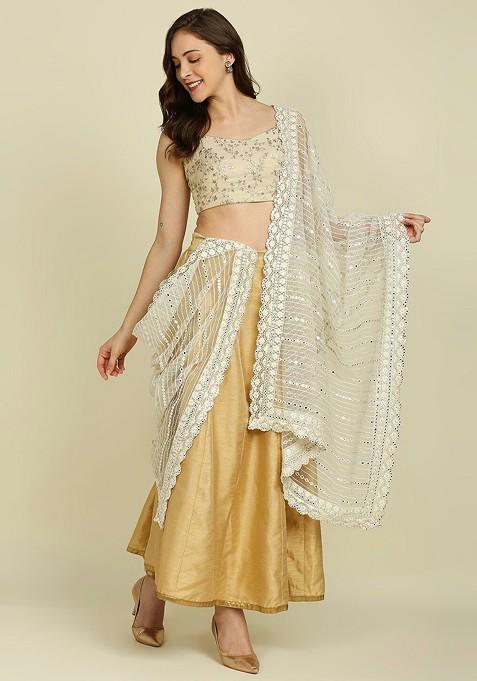 Mirror Work Embroidered Net Dupatta