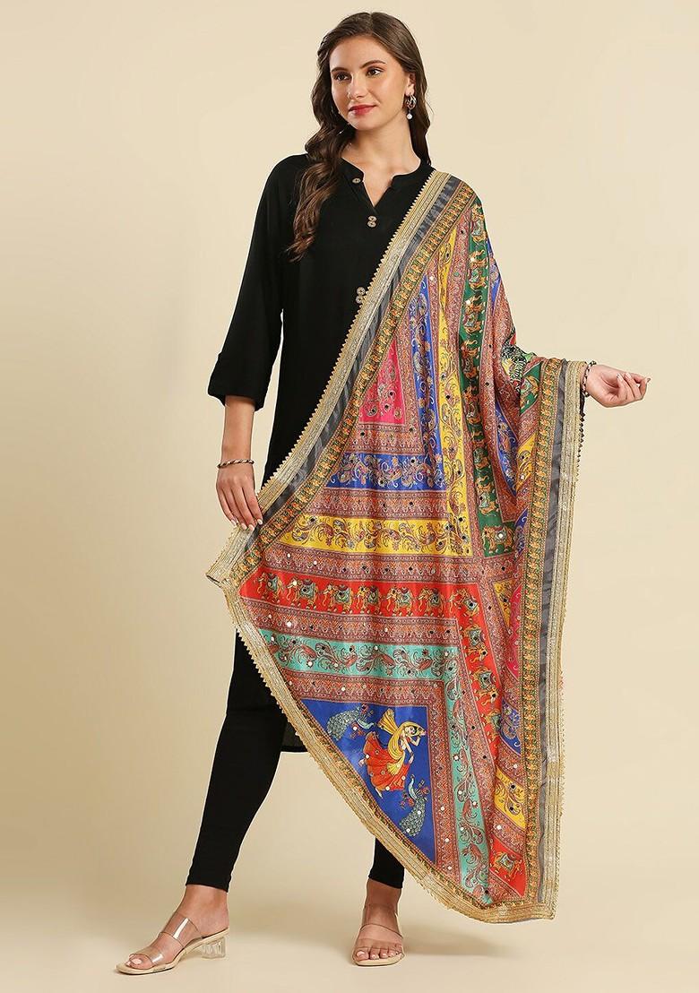 Ethnic Motifs Printed Dupatta With Mirror Work