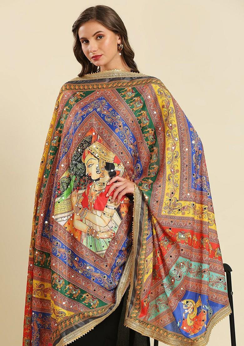 Ethnic Motifs Printed Dupatta With Mirror Work