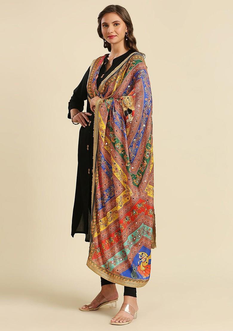 Ethnic Motifs Printed Dupatta With Mirror Work