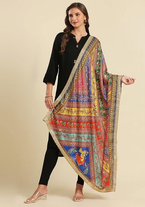 Ethnic Motifs Printed Dupatta With Mirror Work
