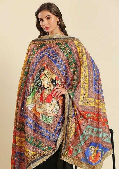 Ethnic Motifs Printed Dupatta With Mirror Work