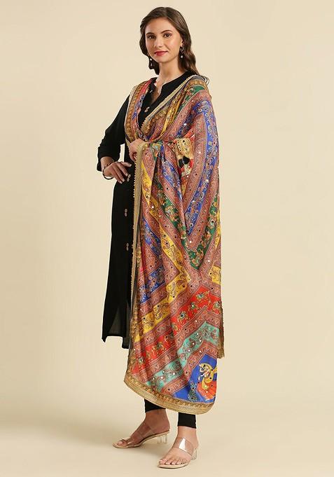Ethnic Motifs Printed Dupatta With Mirror Work