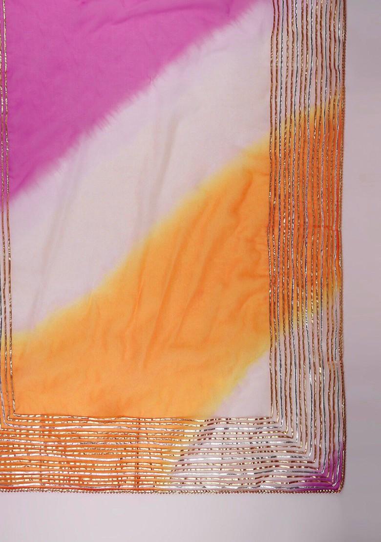 Pink And Orange Dyed Organza Dupatta With Gotta Patti