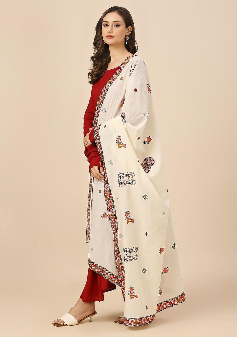 Ethnic Motifs Embroidered Thread Work Pure Cotton Dupatta