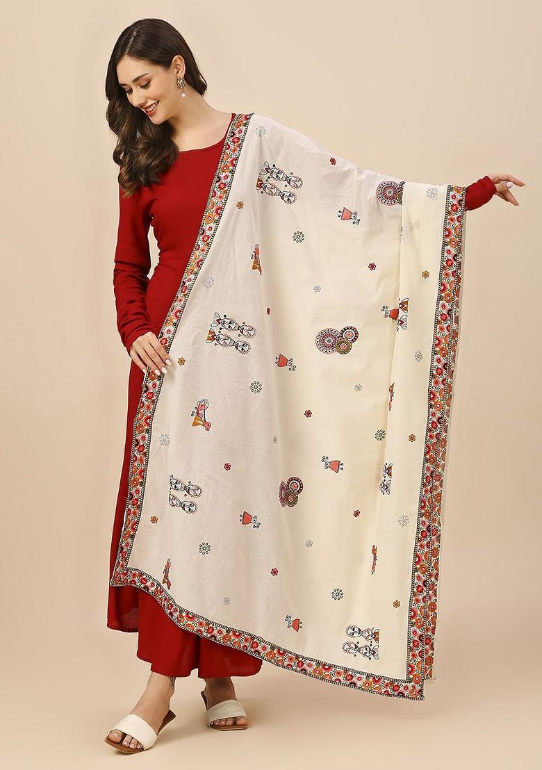 Ethnic Motifs Embroidered Thread Work Pure Cotton Dupatta