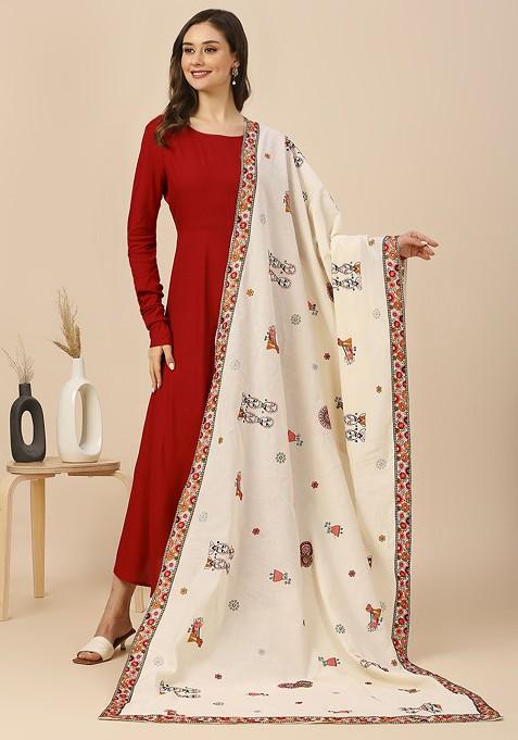 Ethnic Motifs Embroidered Thread Work Pure Cotton Dupatta