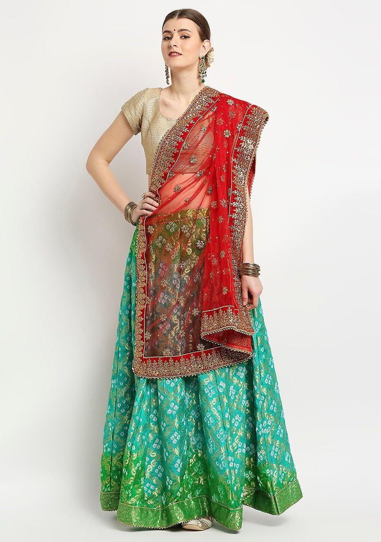 Red Ethnic Motifs Embroidered Dupatta With Zardozi