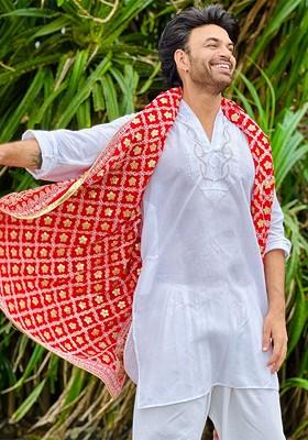 Men Ethnic Motifs Embroidered Lucknowi Work Gotta Patti Georgette Dupatta