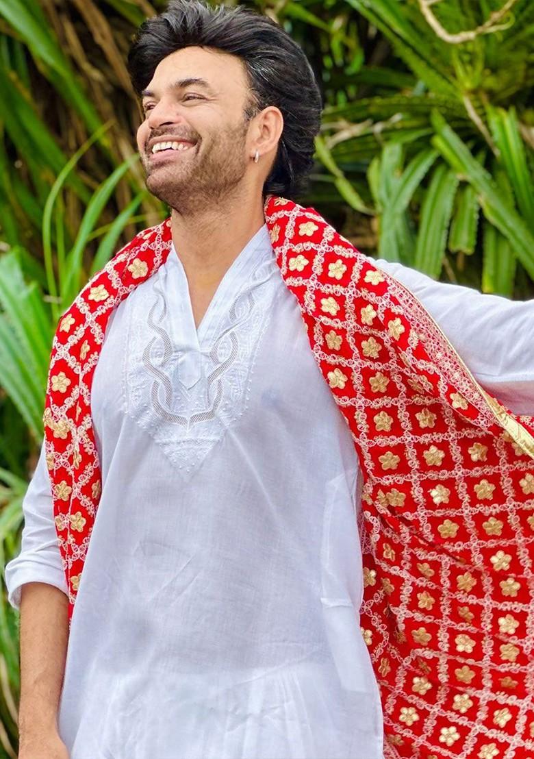 Men Ethnic Motifs Embroidered Lucknowi Work Gotta Patti Georgette Dupatta