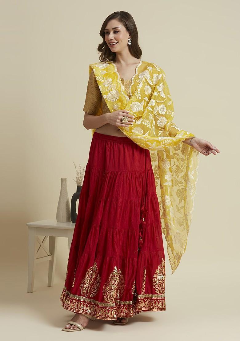 Butterfly And Floral Embroidered Thread Work Organza Dupatta