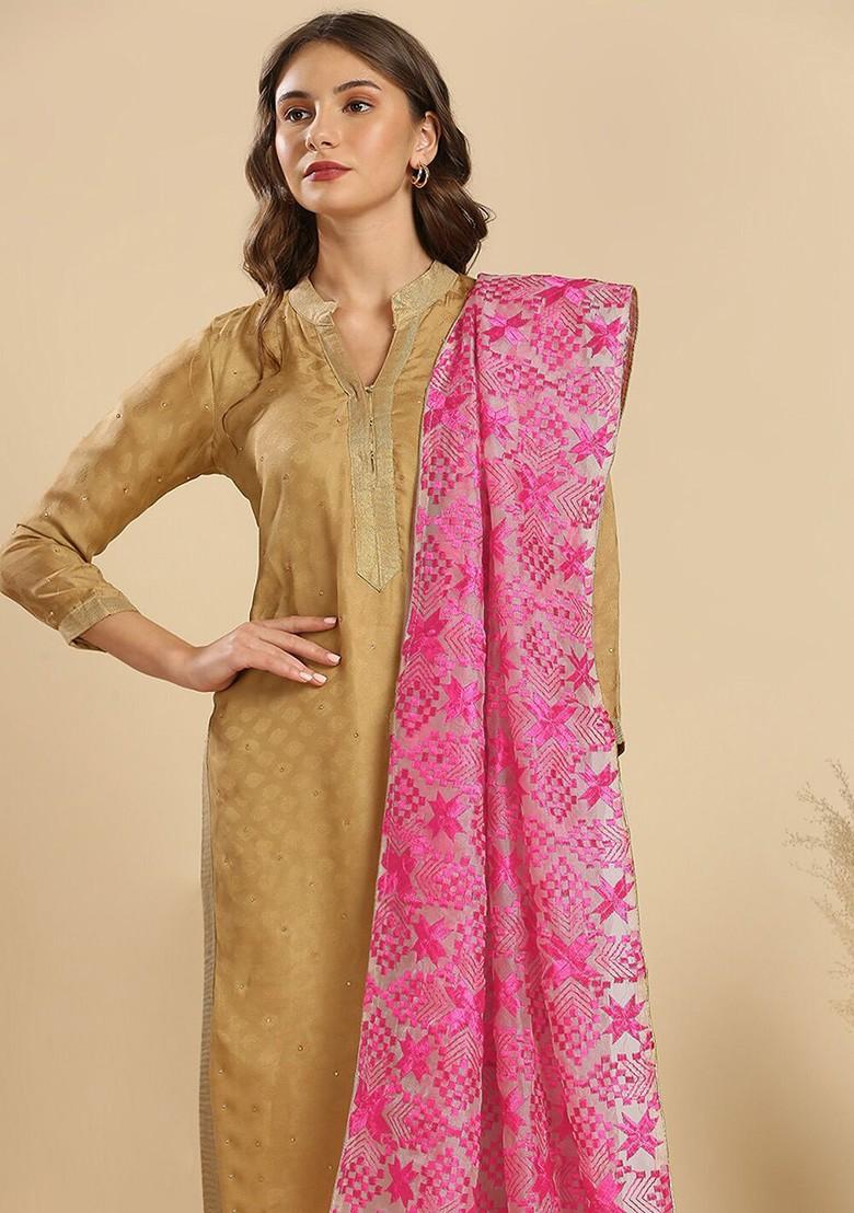 Geometric Embroidered Phulkari Organza Dupatta