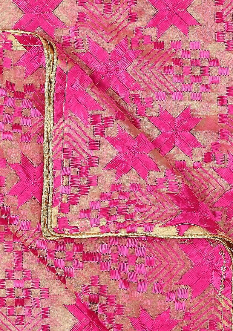Geometric Embroidered Phulkari Organza Dupatta