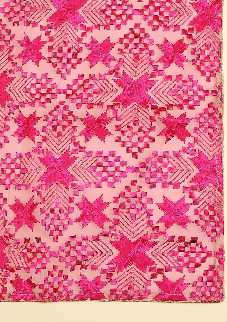 Geometric Embroidered Phulkari Organza Dupatta