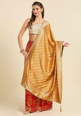 Ethnic Motifs Woven Design Silk Dupatta With Zari