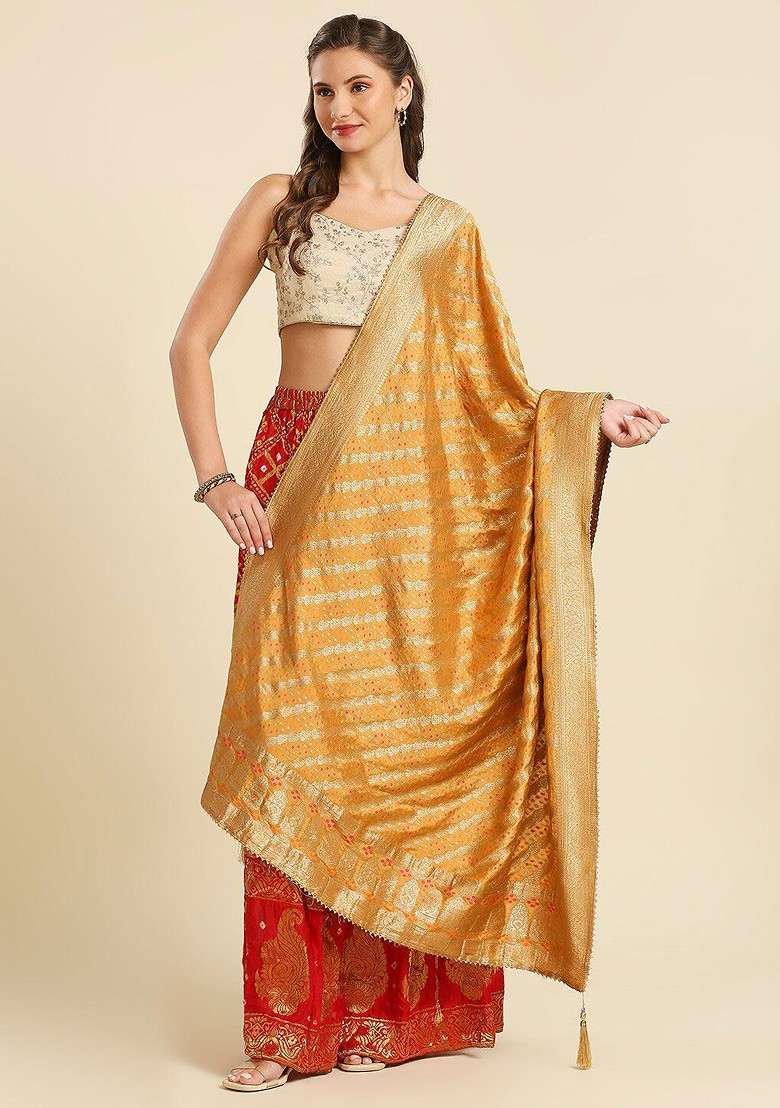 Ethnic Motifs Woven Design Silk Dupatta With Zari - Indya