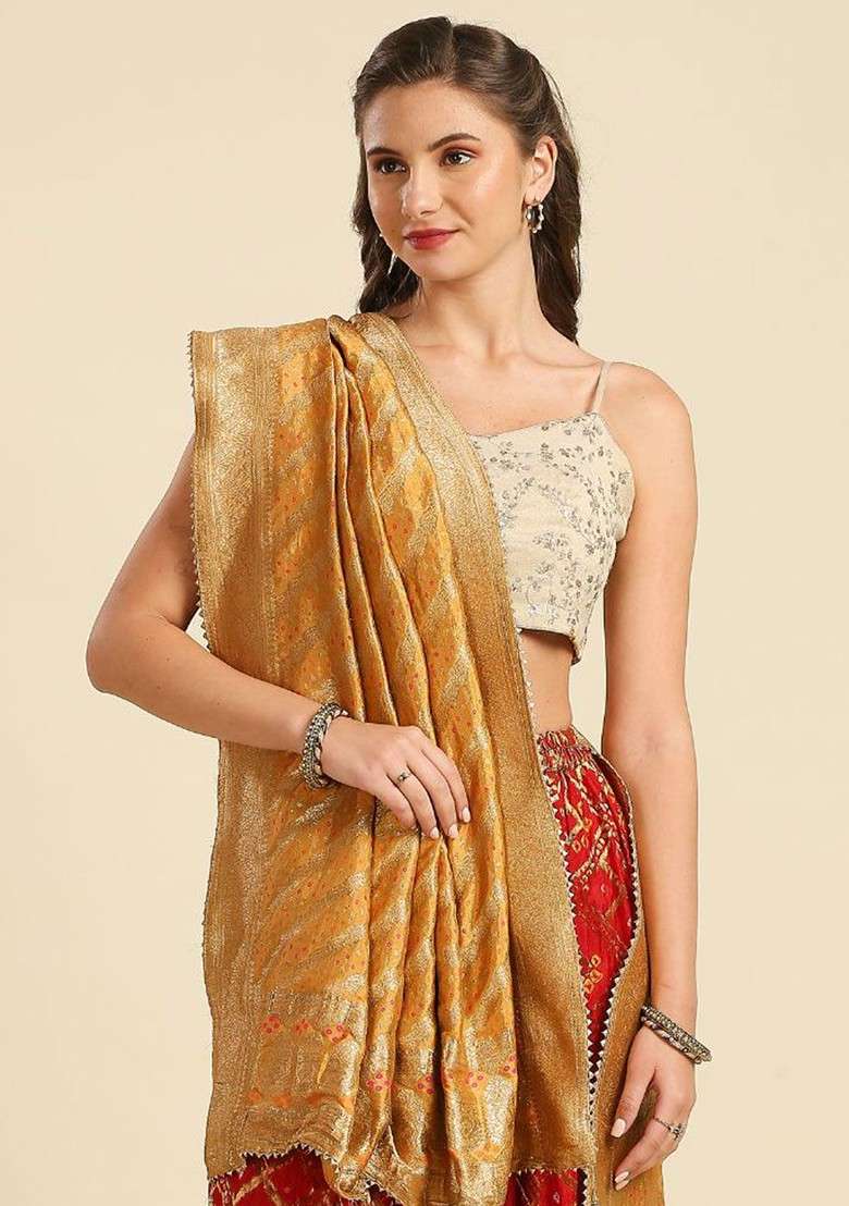 Ethnic Motifs Woven Design Silk Dupatta With Zari - Indya