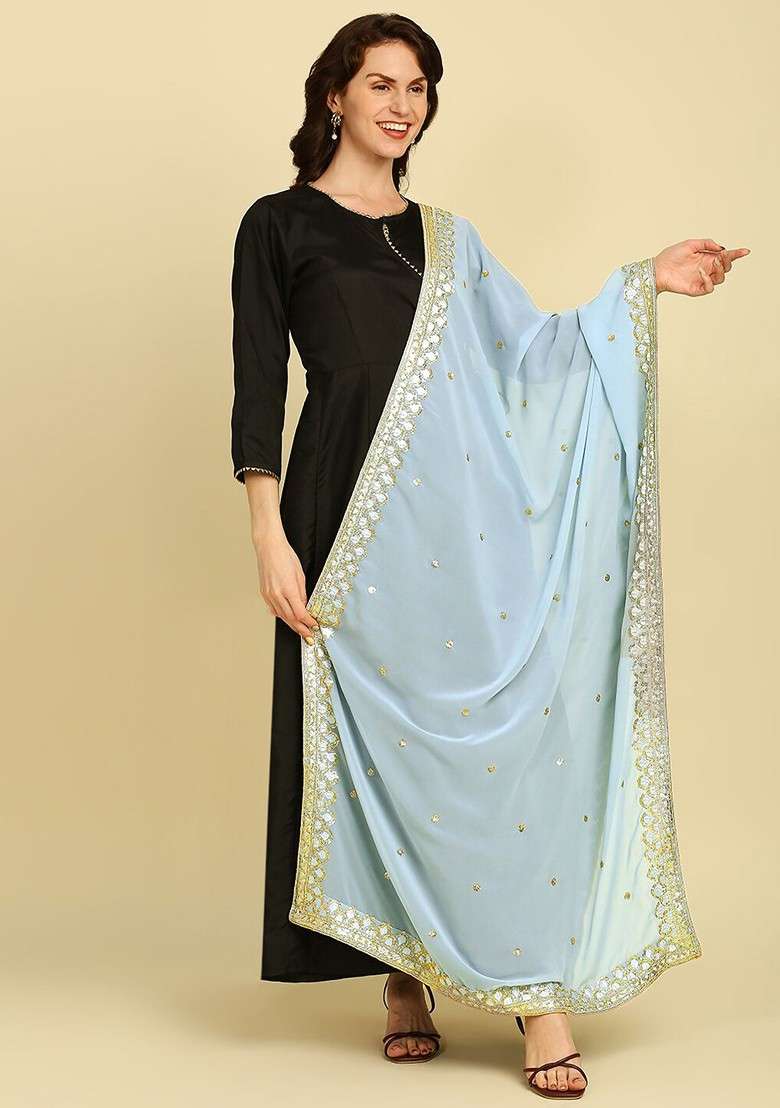 Ethnic Motifs Embroidered Dupatta With Zardozi - Indya