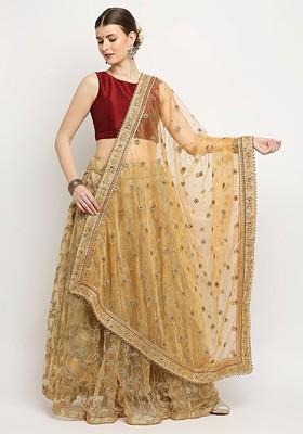 Gold Toned Ethnic Motifs Embroidered Dupatta With Zardozi