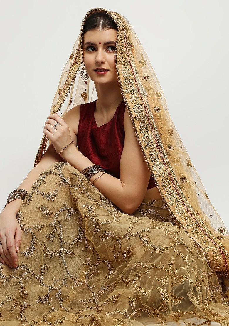 Gold Toned Ethnic Motifs Embroidered Dupatta With Zardozi