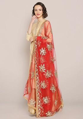 Embroidered Net Dupatta With Gotta Patti