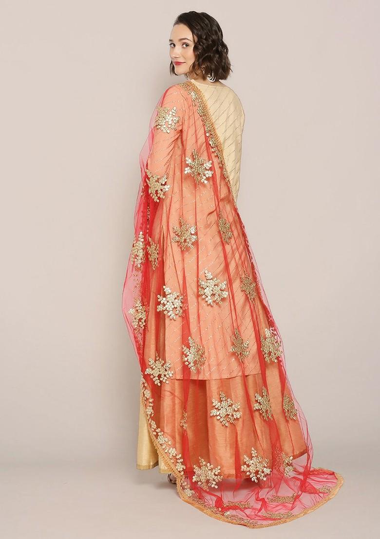 Embroidered Net Dupatta With Gotta Patti