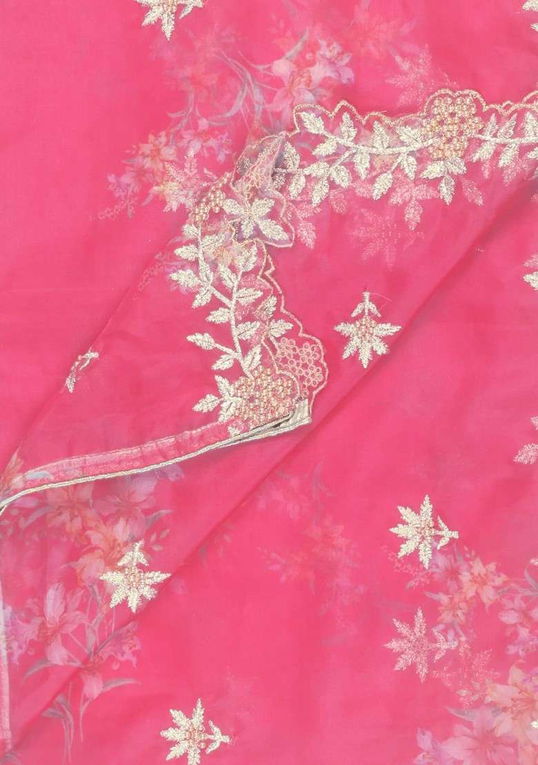 Embroidered Organza Dupatta With Zardozi - Indya