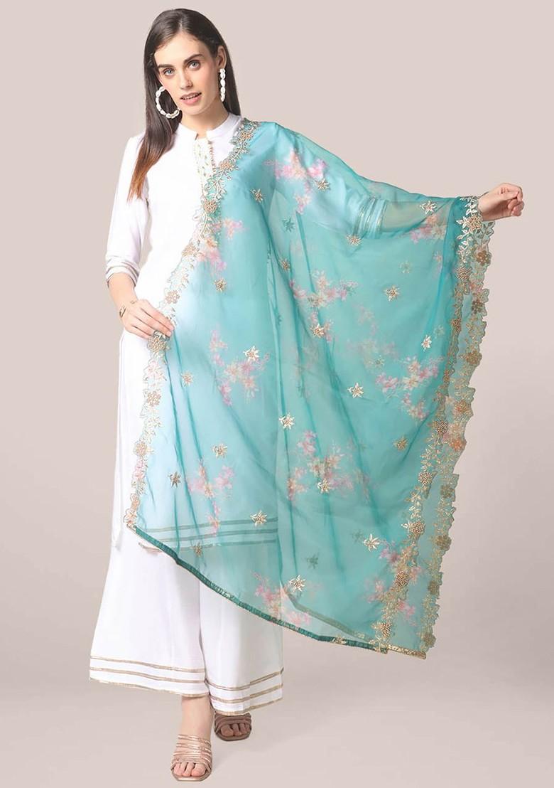 Embroidered Organza Dupatta With Zardozi