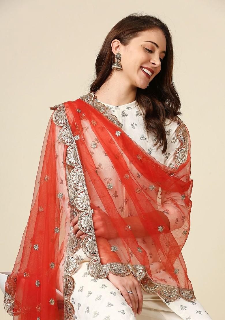 Ethnic Motifs Embroidered Dupatta With Zari