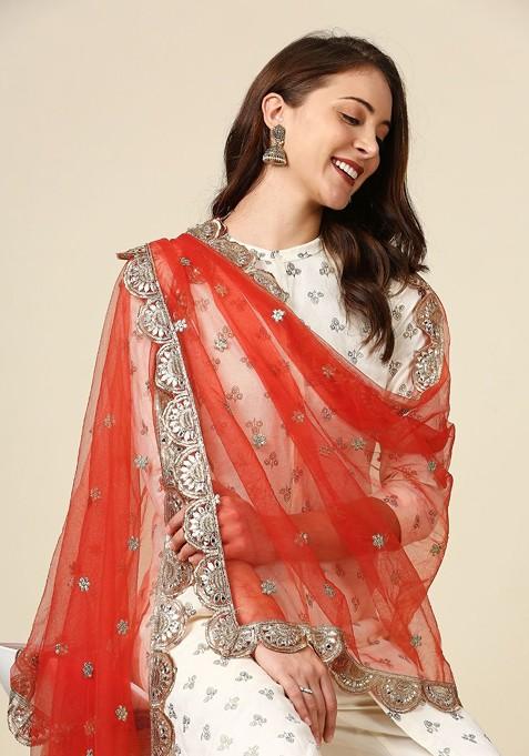 Ethnic Motifs Embroidered Dupatta With Zari