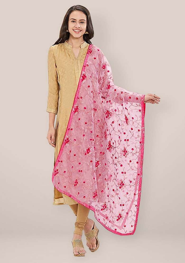 Embroidered Organza Dupatta With Sequinned - Indya
