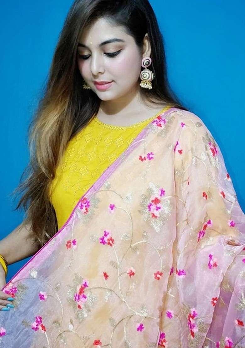 Embroidered Organza Dupatta With Sequinned - Indya
