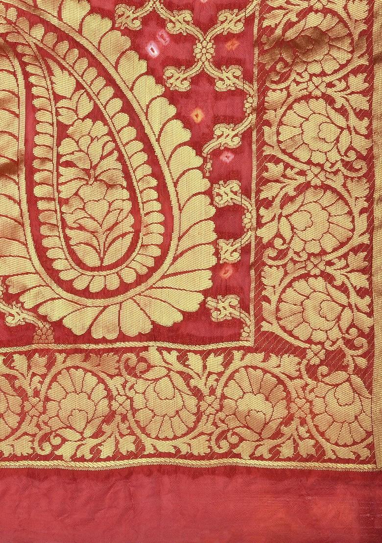 Red And Gold Toned Woven Design Dupatta