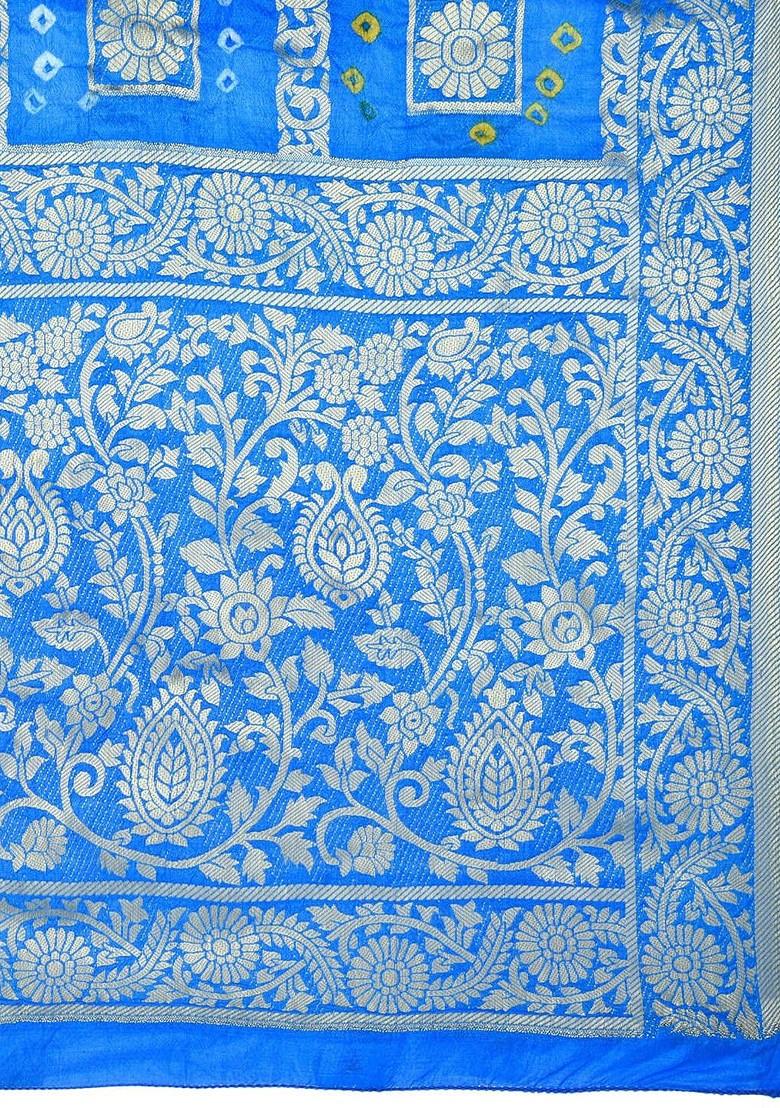 Women Turquoise Blue Banarasi Bhandej Gharchola Silk Dupatta