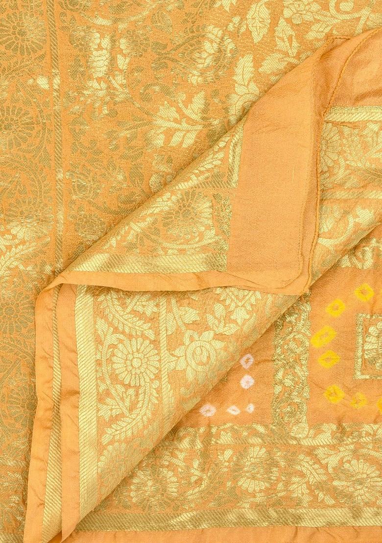 Beige And Orange Banarasi Bhandej Gharchola Silk Dupatta