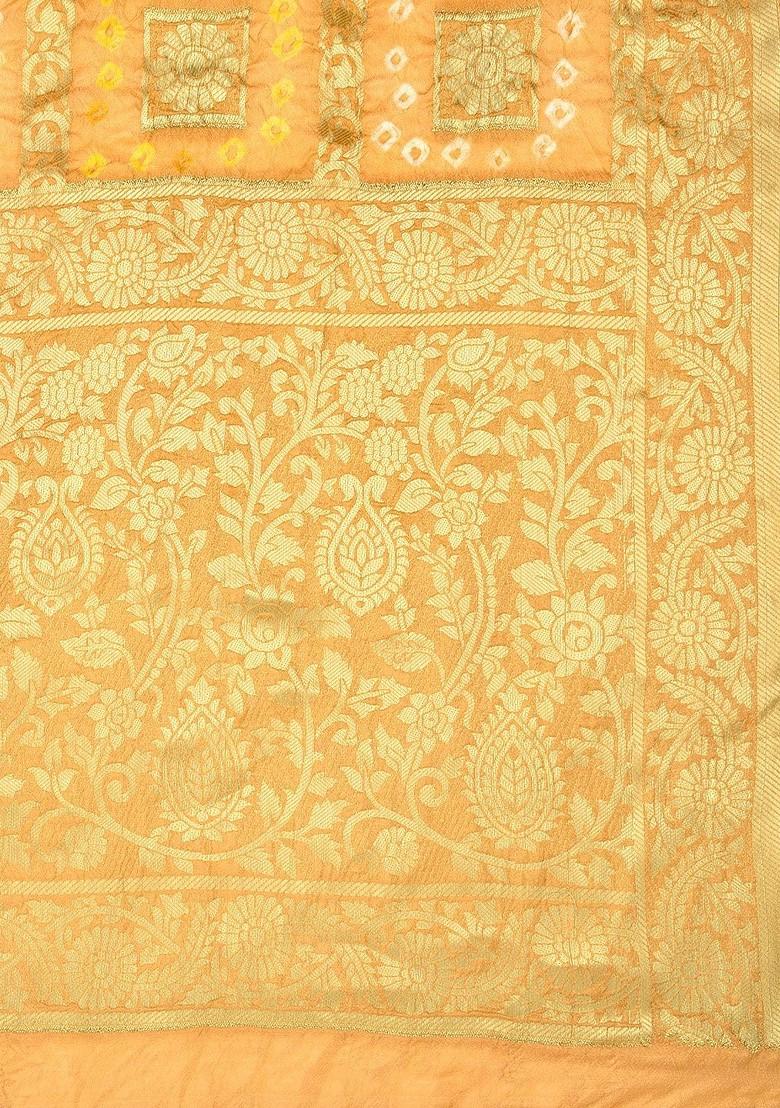 Beige And Orange Banarasi Bhandej Gharchola Silk Dupatta