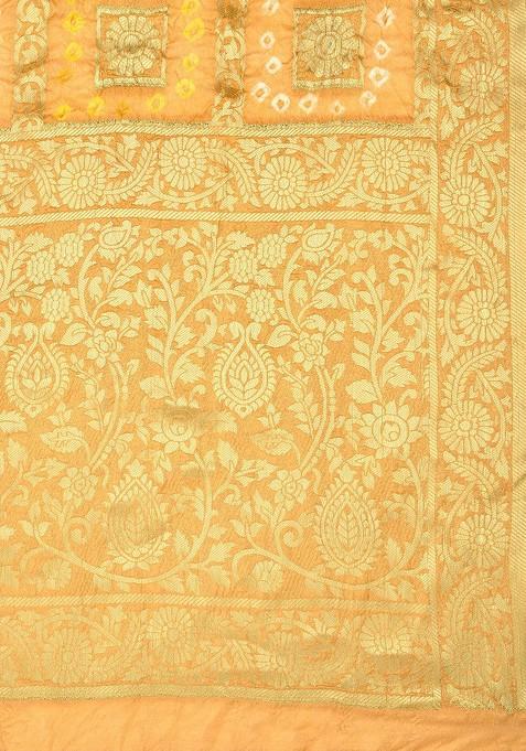 Beige And Orange Banarasi Bhandej Gharchola Silk Dupatta