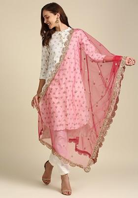 Ethnic Motifs Embroidered Dupatta With Zardozi