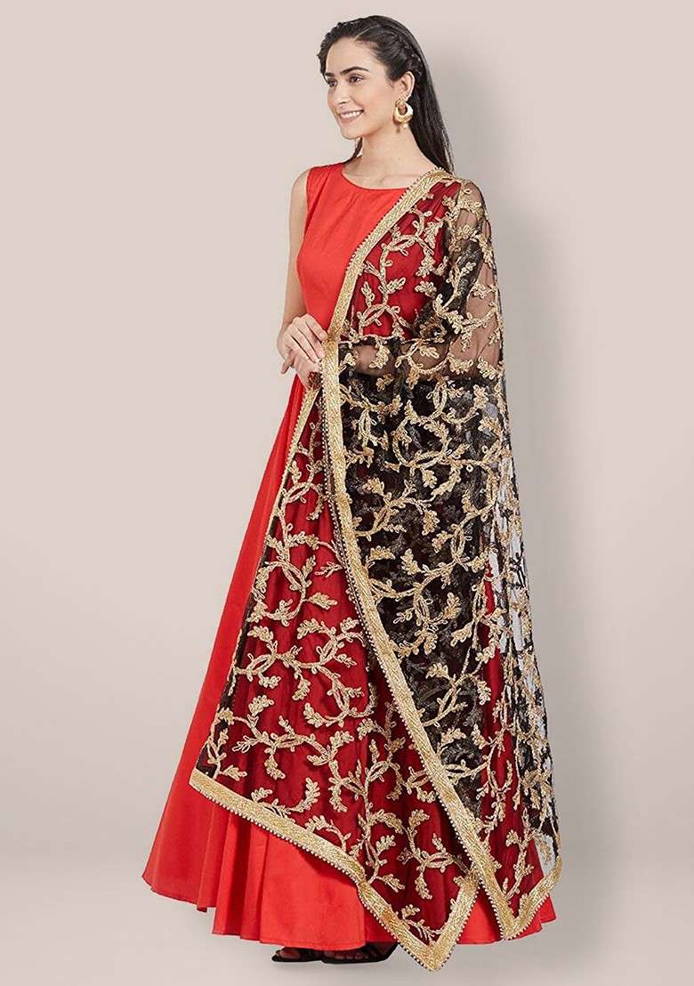 Embroidered Dupatta With Zardozi - Indya