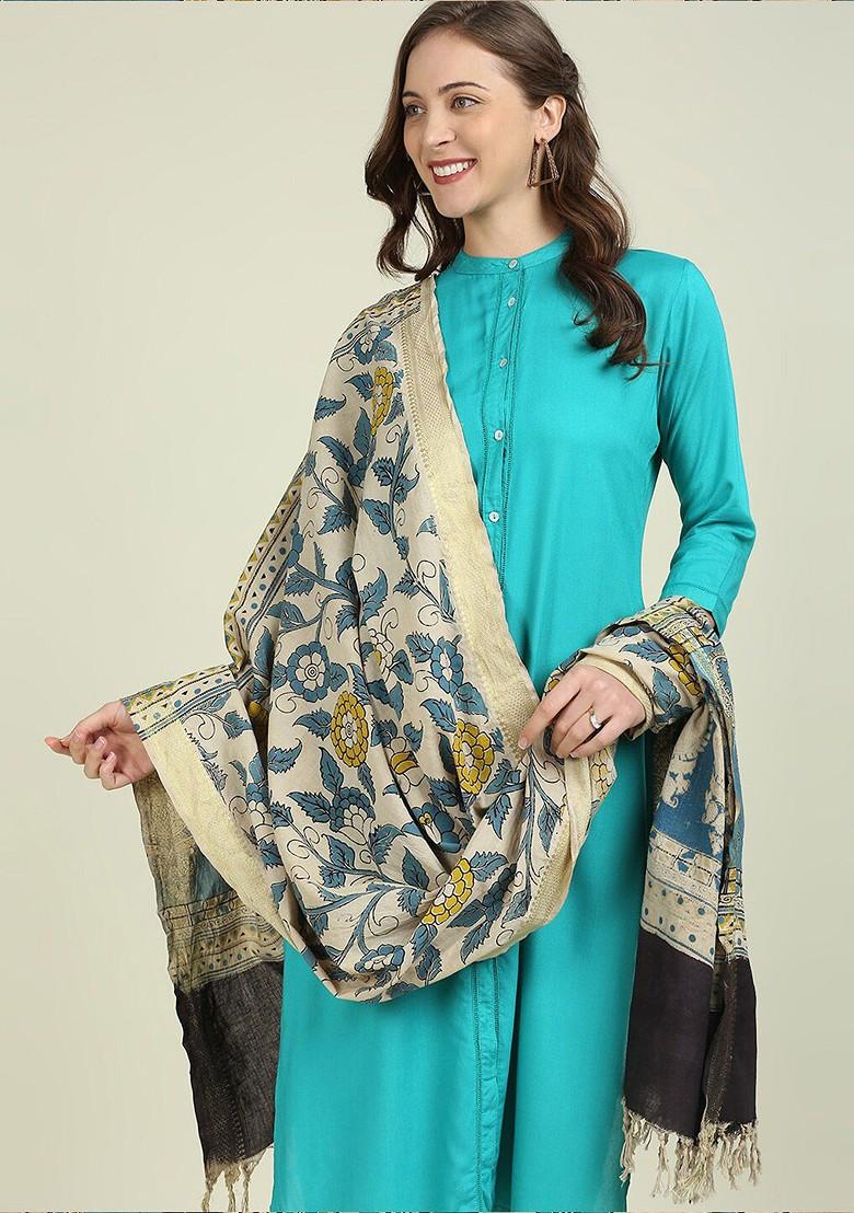 Ethnic Motifs Printed Kalamkari Cotton Dupatta