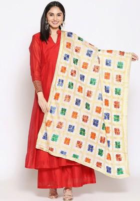 Multicoloured Embroidered Dupatta With Phulkari