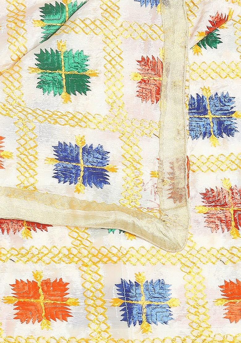 Multicoloured Embroidered Dupatta With Phulkari