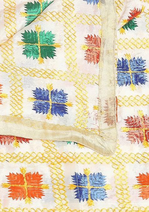 Multicoloured Embroidered Dupatta With Phulkari