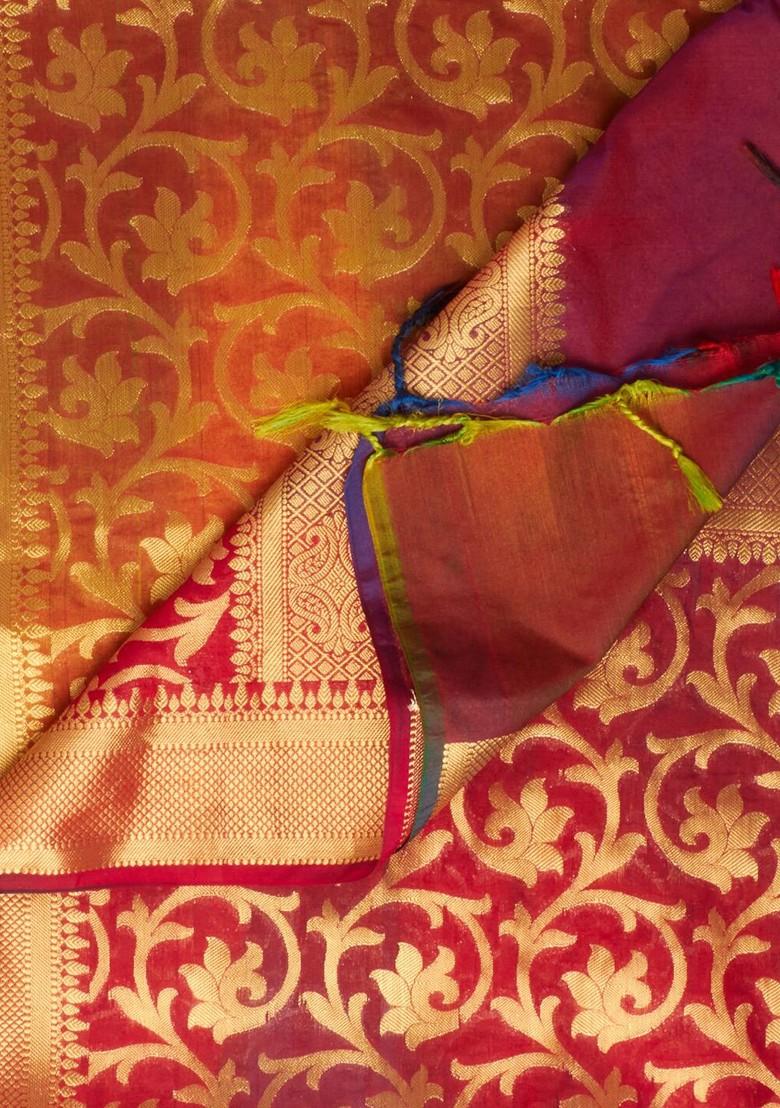 Red And Gold Toned Woven Design Pure Silk Banarasi Dupatta