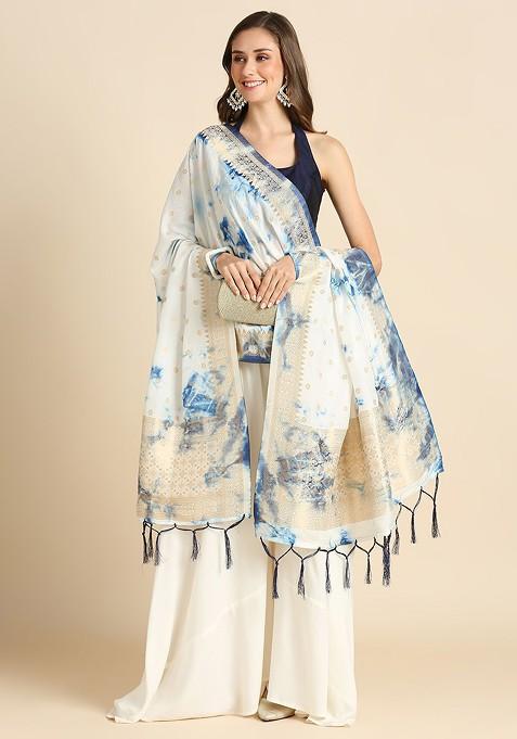 Dyed Shibori Printed Banarasi Silk Dupatta