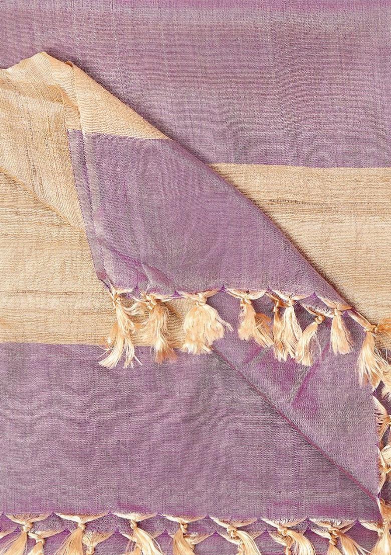 Women Purple And Gold Toned Striped Cotton Silk Dupatta