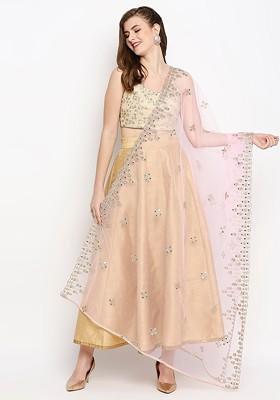 Pink Ethnic Motifs Embroidered Dupatta With Mirror Work