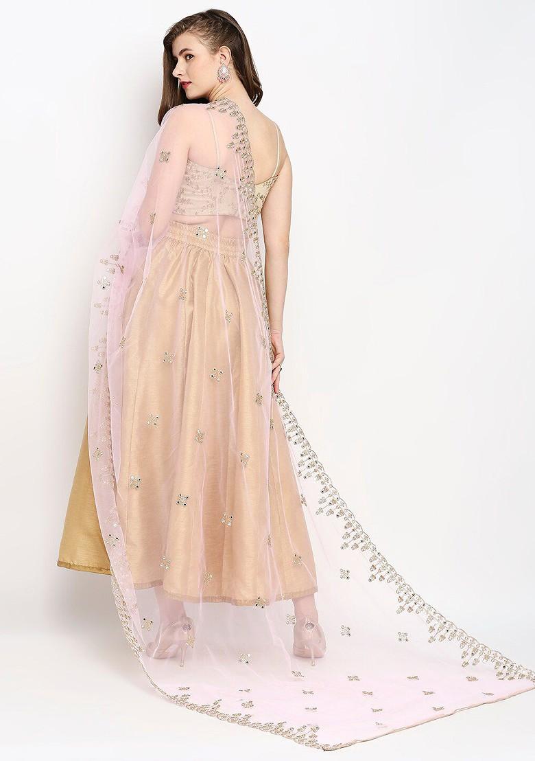 Pink Ethnic Motifs Embroidered Dupatta With Mirror Work