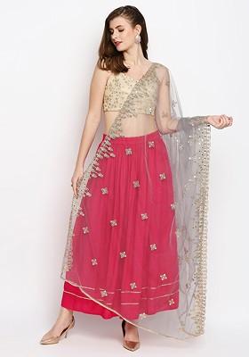 Grey And Gold Toned Ethnic Motifs Embroidered Dupatta With Mirror Work