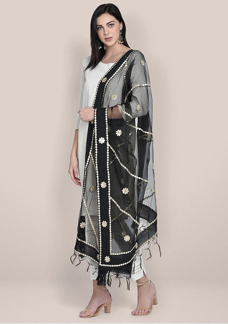 Embroidered Organza Dupatta With Gotta Patti